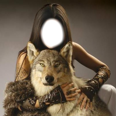 femme et loup Фотомонтажа
