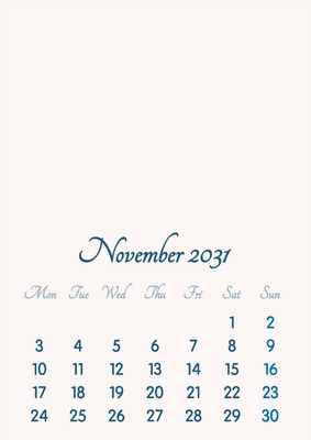 November 2031 // 2019 to 2046 // VIP Calendar // Basic Color // English