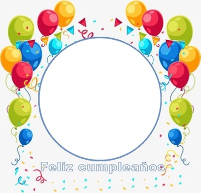 feliz cumpleaños, globos y confites. Photomontage