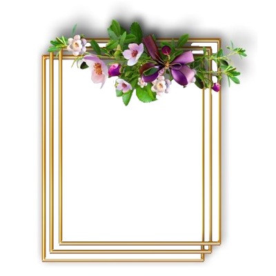 marco dorado y flores. Photo frame effect