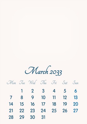 March 2033 // 2019 to 2046 // VIP Calendar // Basic Color // English Fotomontāža