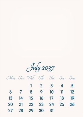 July 2037 // 2019 to 2046 // VIP Calendar // Basic Color // English Photo frame effect