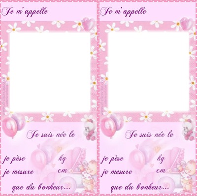 Faire part fille Photo frame effect