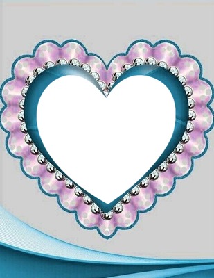 corazón azul, con brillantes y bobos lila. Photo frame effect