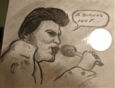 Elvis avec micro dessiné par Gino GIBILARO Valokuvamontaasi