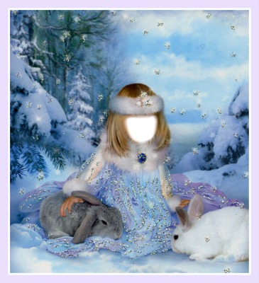 petite fille, lapins neige noel Photomontage