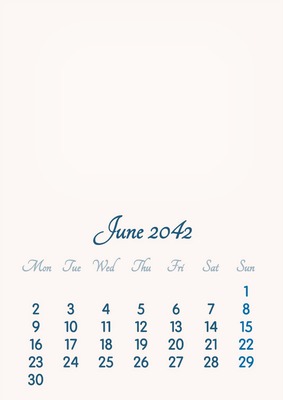 June 2042 // 2019 to 2046 // VIP Calendar // Basic Color // English Photomontage