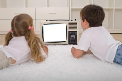 Children watching TV Photomontage