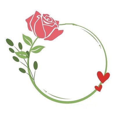 marco circular, rosa y corazones. Montaje fotografico