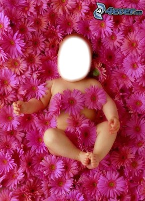 bébé fleurs rose Montaje fotografico
