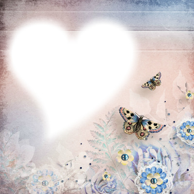 cadre coeur fleurie papillons Montaje fotografico