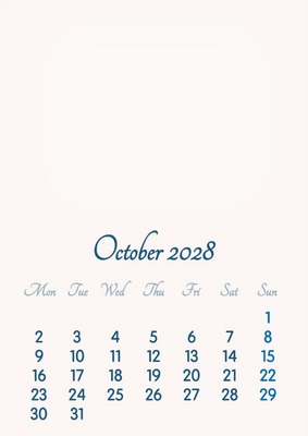 October 2028 // 2019 to 2046 // VIP Calendar // Basic Color // English Fotomontāža
