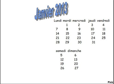 calendrier janvier 2013 Φωτομοντάζ