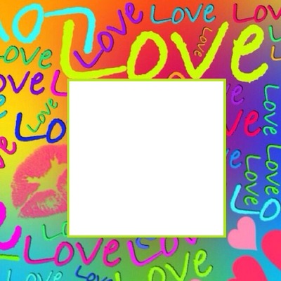 Love, marco letras de colores. Fotomontáž