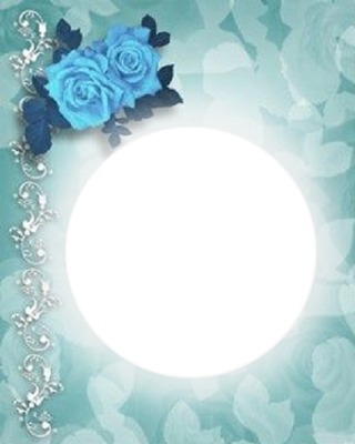 marco circular y rosas azules. Fotomontasje
