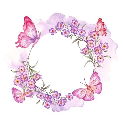 flores y mariposas lila. Valokuvamontaasi