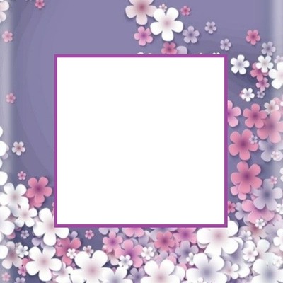 marco y florecillas lilas. Fotomontaggio