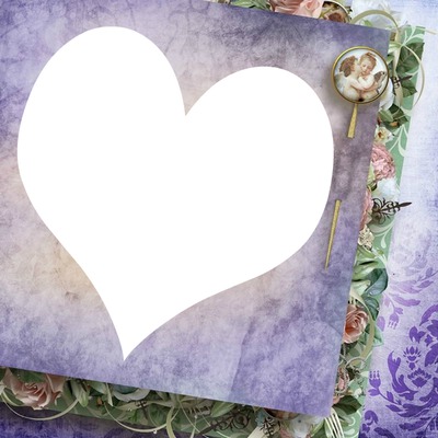 cadre coeur fleurie violet Montaje fotografico