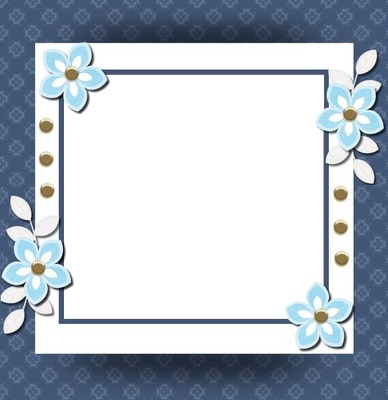 marco y florecillas azules. フォトモンタージュ