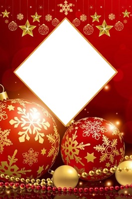 marco navideño, bombitas y estrellas doradas. Montaje fotografico