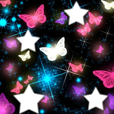 4 étoiles parmi les papillons Photo frame effect