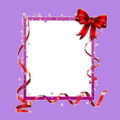 marco lila y lazo rojo. Photo frame effect