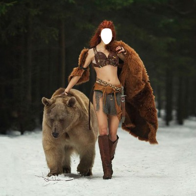 el oso y su guardiana Fotomontaža