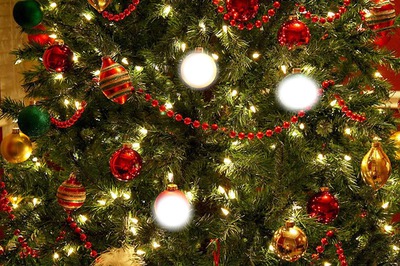 christmas balls and tree Valokuvamontaasi