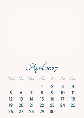 April 2027 // 2019 to 2046 // VIP Calendar // Basic Color // English
