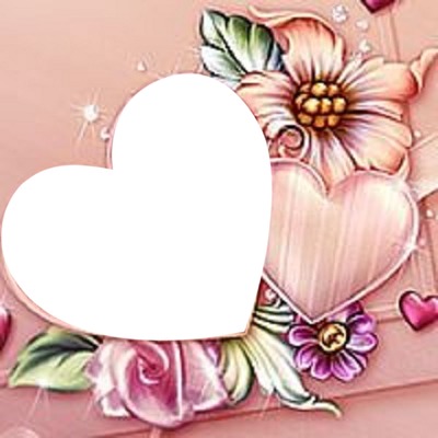 corazón sobre flores, fondo rosado Fotomontagem