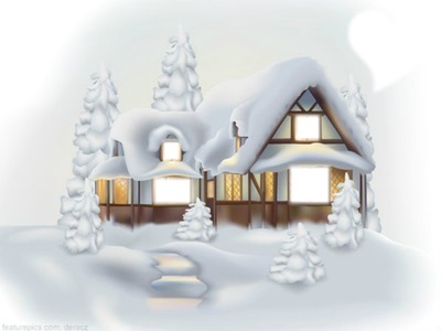 snow covered house Valokuvamontaasi
