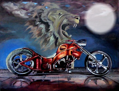 moto et lion Montaje fotografico