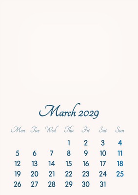 March 2029 // 2019 to 2046 // VIP Calendar // Basic Color // English Fotoğraf editörü