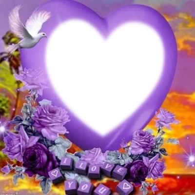 Coeur violet avec une colombe フォトモンタージュ