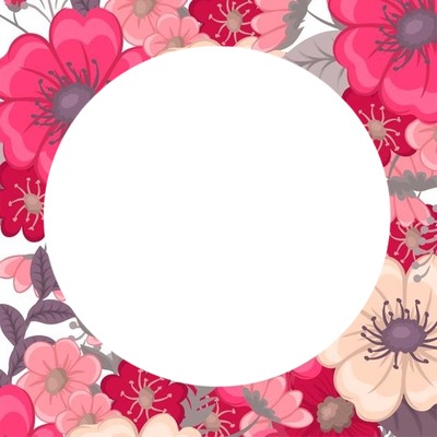 círculo sobre flores rosadas. Photo frame effect