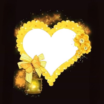corazón,  flor y lazo amarillo. Fotomontage