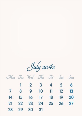 July 2042 // 2019 to 2046 // VIP Calendar // Basic Color // English Fotomontāža