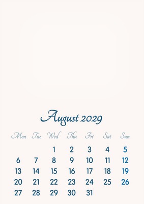 August 2029 // 2019 to 2046 // VIP Calendar // Basic Color // English Photo frame effect