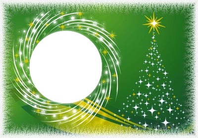 marco navideño, árbol y estrellas. Fotomontagem