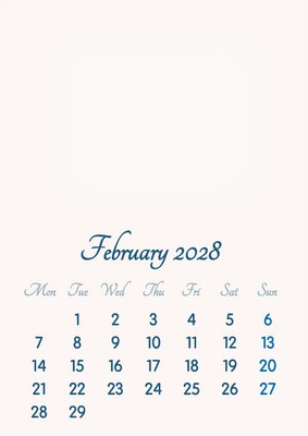 February 2028 // 2019 to 2046 // VIP Calendar // Basic Color // English Fotomontaż