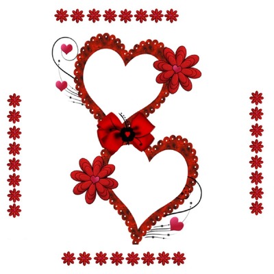 corazones, flores y cinta rojos. フォトモンタージュ