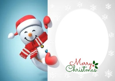 Merry Christmas, cartel muñeco de nieve, 1 foto Photo frame effect
