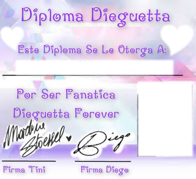 Diploma Dieguetta Fotomontasje