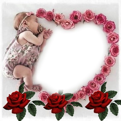 Corazón de rosas y bebe Fotomontáž