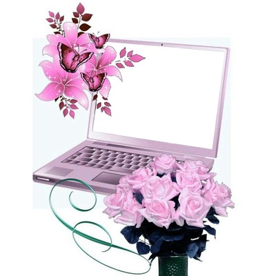 laptop rosa. Fotomontagem