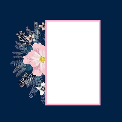 marco y flor rosada, fondo azul. Fotomontaža