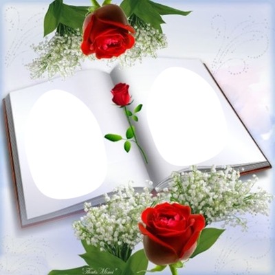cuaderno y rosas rojas1. Fotomontaggio