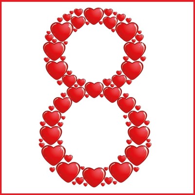 ocho de corazones rojos, 2 fotos. Fotomontage