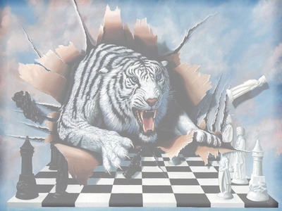 tigre con scacchi dama Fotómontázs