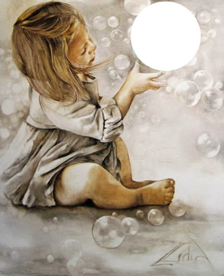 Petite fille et les bulles de savon Photo frame effect